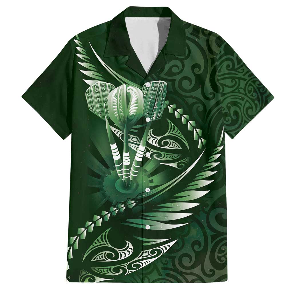 Personalised All Green New Zealand Darts Family Matching Puletasi and Hawaiian Shirt Aoteroa Fern Maori Galaxy Style LT14 Dad's Shirt - Short Sleeve Green - Polynesian Pride