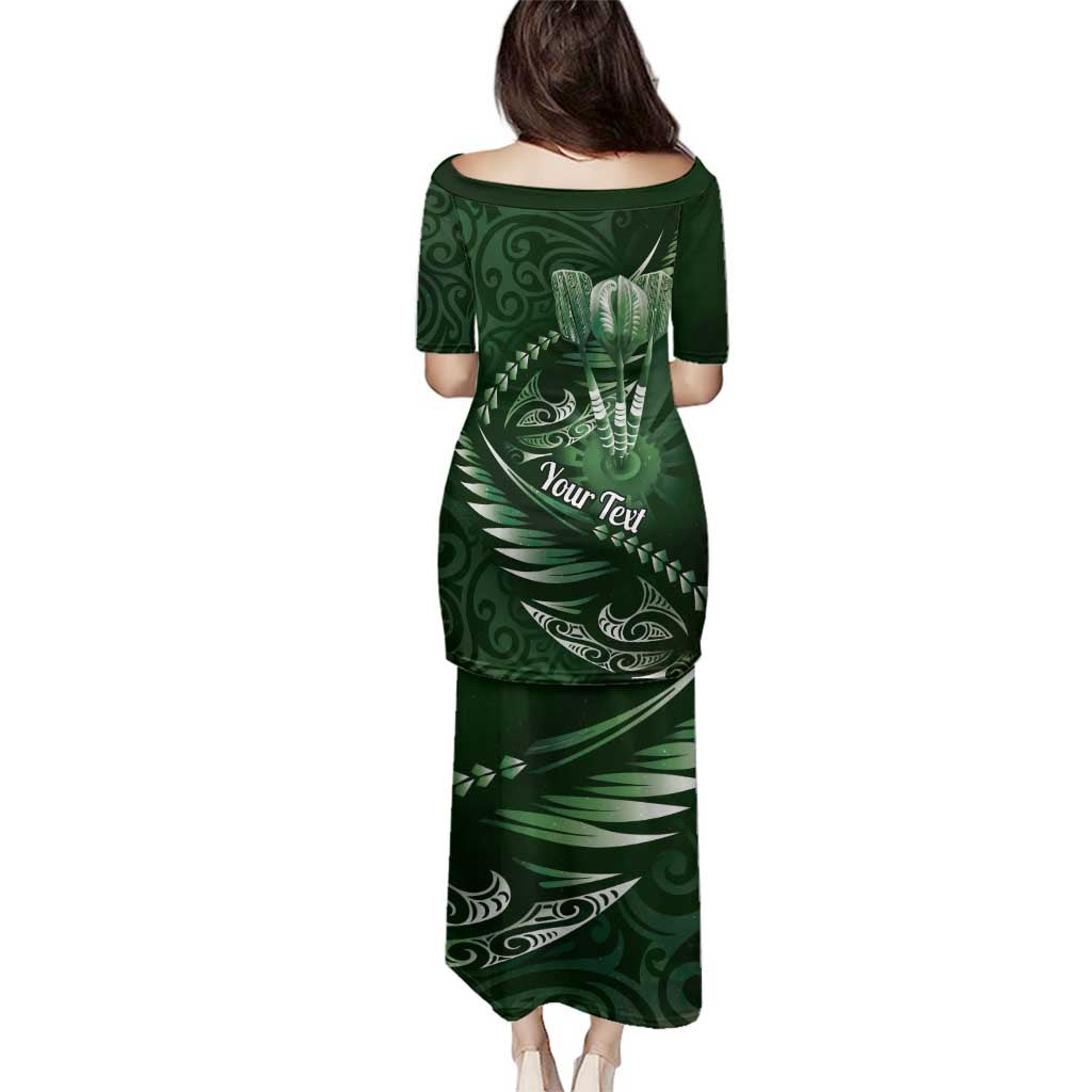Personalised All Green New Zealand Darts Family Matching Puletasi and Hawaiian Shirt Aoteroa Fern Maori Galaxy Style LT14 - Polynesian Pride