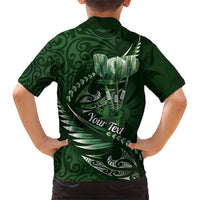Personalised All Green New Zealand Darts Family Matching Short Sleeve Bodycon Dress and Hawaiian Shirt Aoteroa Fern Maori Galaxy Style LT14 - Polynesian Pride