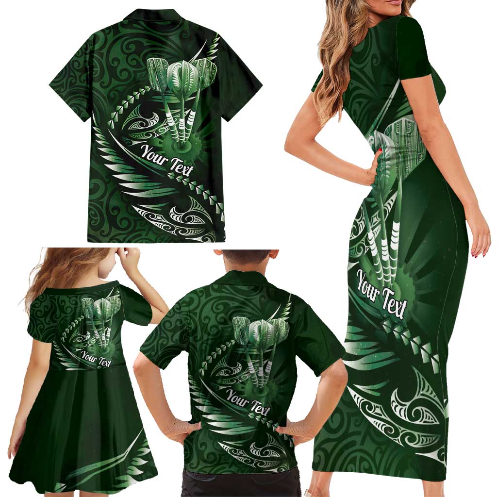 Personalised All Green New Zealand Darts Family Matching Short Sleeve Bodycon Dress and Hawaiian Shirt Aoteroa Fern Maori Galaxy Style LT14 - Polynesian Pride