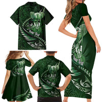 Personalised All Green New Zealand Darts Family Matching Short Sleeve Bodycon Dress and Hawaiian Shirt Aoteroa Fern Maori Galaxy Style LT14 - Polynesian Pride