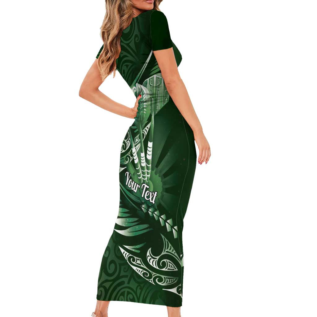 Personalised All Green New Zealand Darts Family Matching Short Sleeve Bodycon Dress and Hawaiian Shirt Aoteroa Fern Maori Galaxy Style LT14 - Polynesian Pride