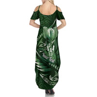 Personalised All Green New Zealand Darts Family Matching Summer Maxi Dress and Hawaiian Shirt Aoteroa Fern Maori Galaxy Style LT14 - Polynesian Pride