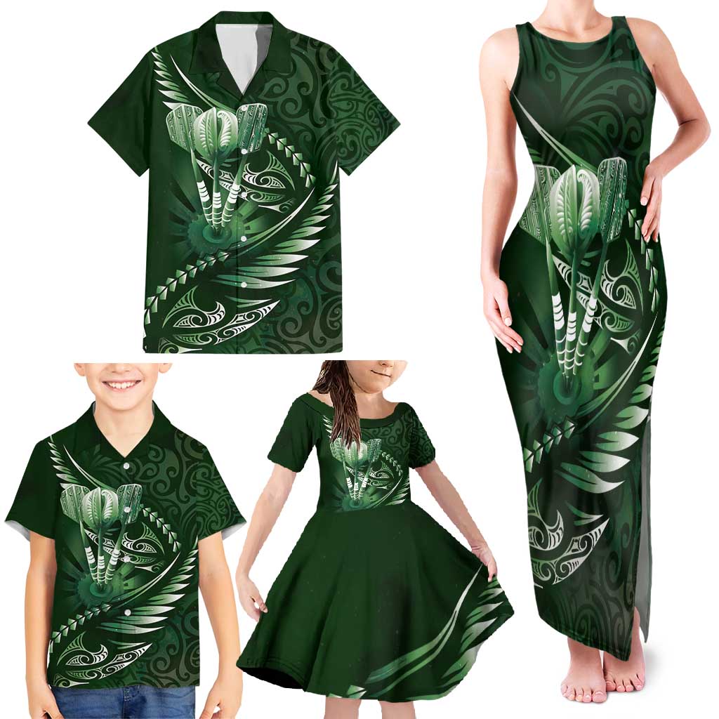 Personalised All Green New Zealand Darts Family Matching Tank Maxi Dress and Hawaiian Shirt Aoteroa Fern Maori Galaxy Style LT14 - Polynesian Pride