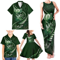Personalised All Green New Zealand Darts Family Matching Tank Maxi Dress and Hawaiian Shirt Aoteroa Fern Maori Galaxy Style LT14 - Polynesian Pride