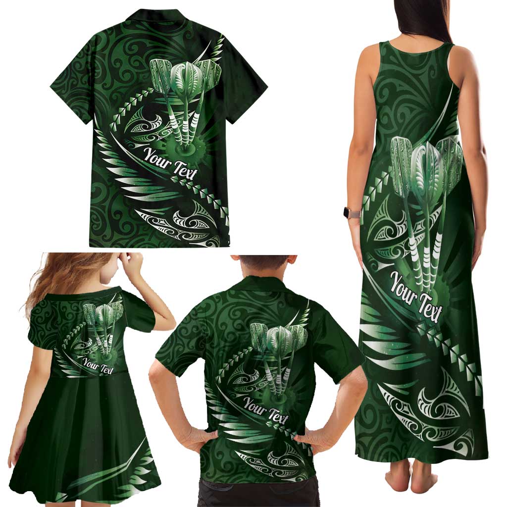 Personalised All Green New Zealand Darts Family Matching Tank Maxi Dress and Hawaiian Shirt Aoteroa Fern Maori Galaxy Style LT14 - Polynesian Pride