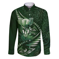 Personalised All Green New Zealand Darts Family Matching Tank Maxi Dress and Hawaiian Shirt Aoteroa Fern Maori Galaxy Style LT14 Dad's Shirt - Long Sleeve Green - Polynesian Pride