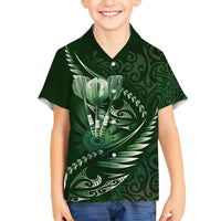 Personalised All Green New Zealand Darts Kid Hawaiian Shirt Aoteroa Fern Maori Galaxy Style LT14 Kid Green - Polynesian Pride