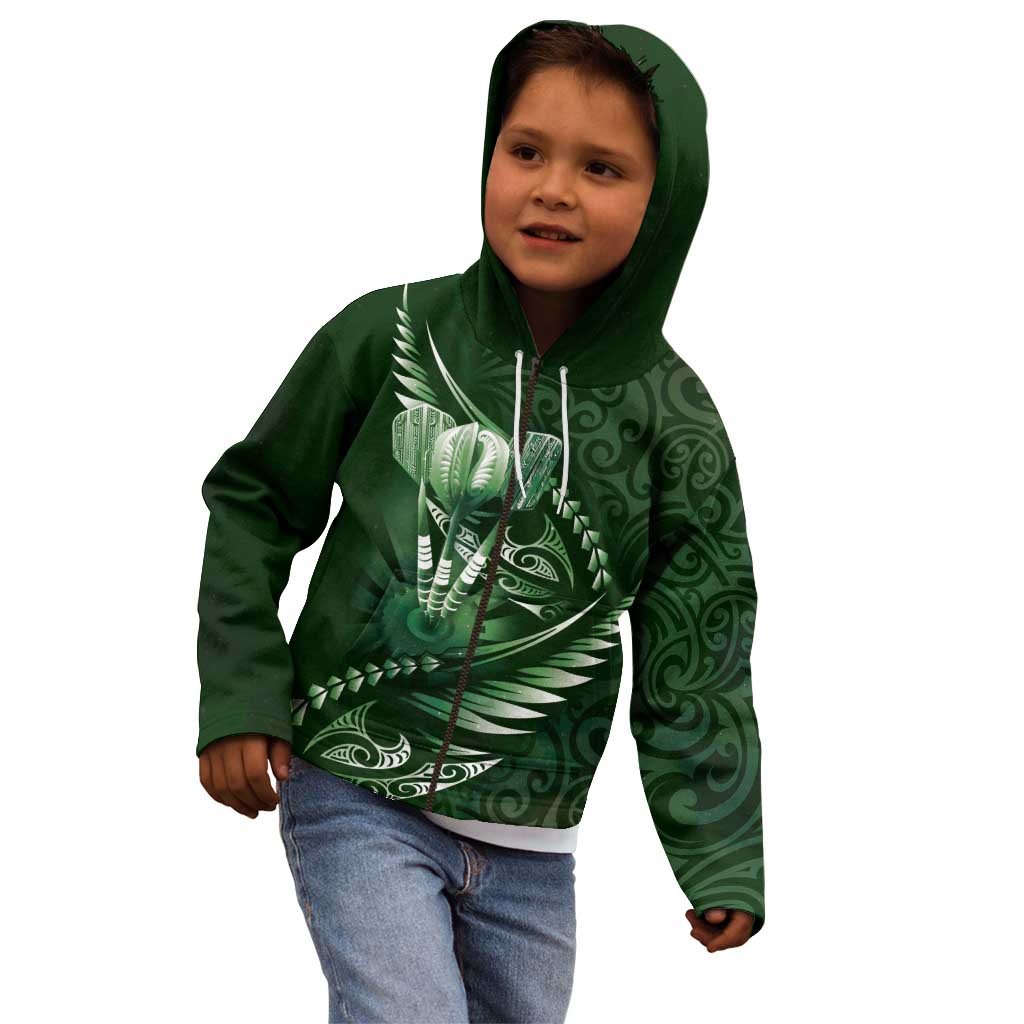 Personalised All Green New Zealand Darts Kid Hoodie Aoteroa Fern Maori Galaxy Style LT14 - Polynesian Pride