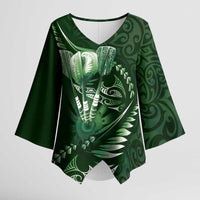 Personalised All Green New Zealand Darts Kimono Sleeve Blouse Aoteroa Fern Maori Galaxy Style LT14 Female Green - Polynesian Pride