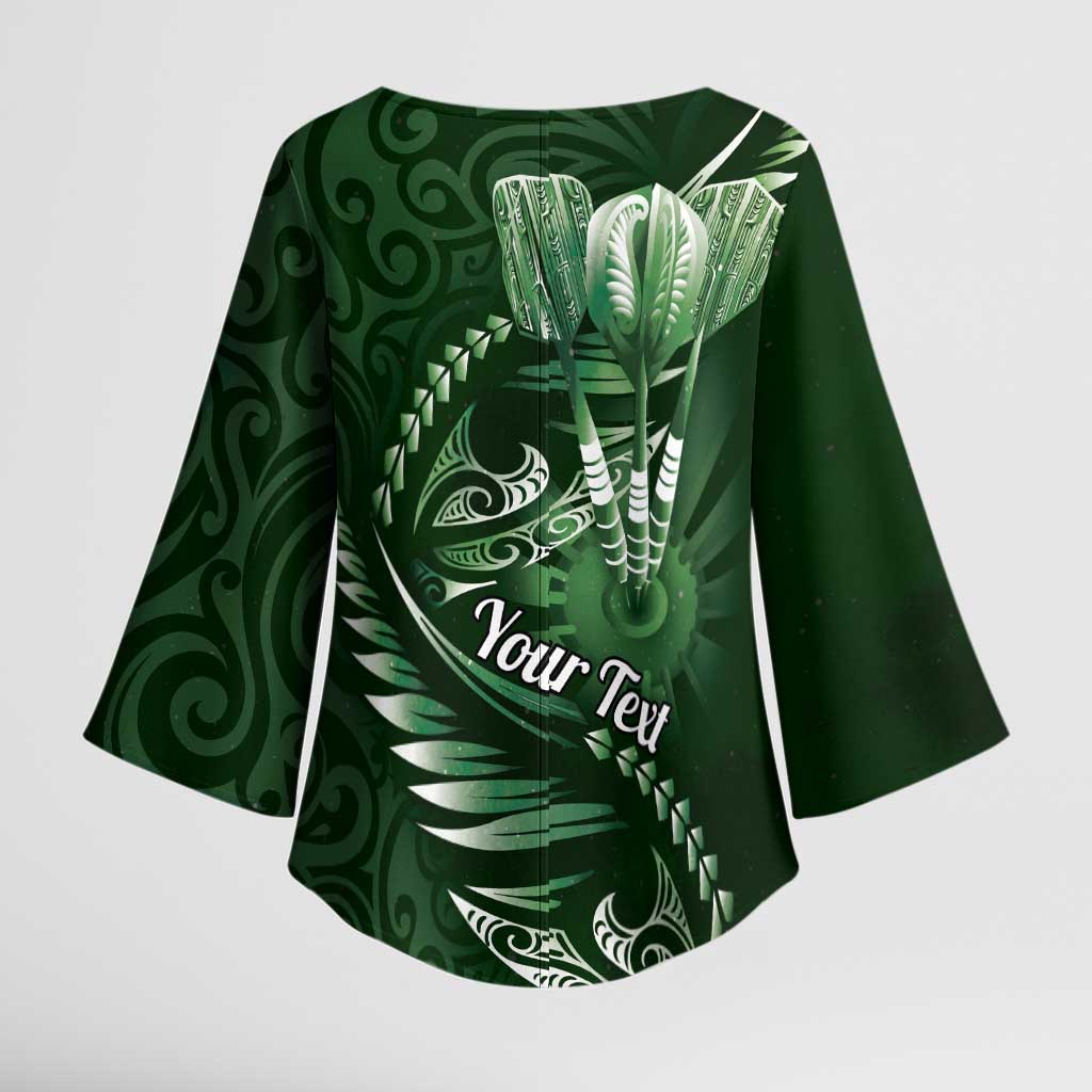 Personalised All Green New Zealand Darts Kimono Sleeve Blouse Aoteroa Fern Maori Galaxy Style LT14 - Polynesian Pride