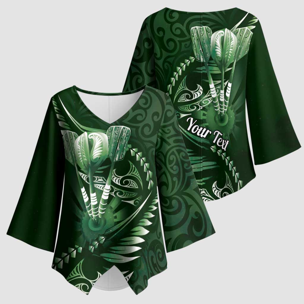 Personalised All Green New Zealand Darts Kimono Sleeve Blouse Aoteroa Fern Maori Galaxy Style LT14 - Polynesian Pride