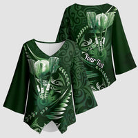 Personalised All Green New Zealand Darts Kimono Sleeve Blouse Aoteroa Fern Maori Galaxy Style LT14 - Polynesian Pride
