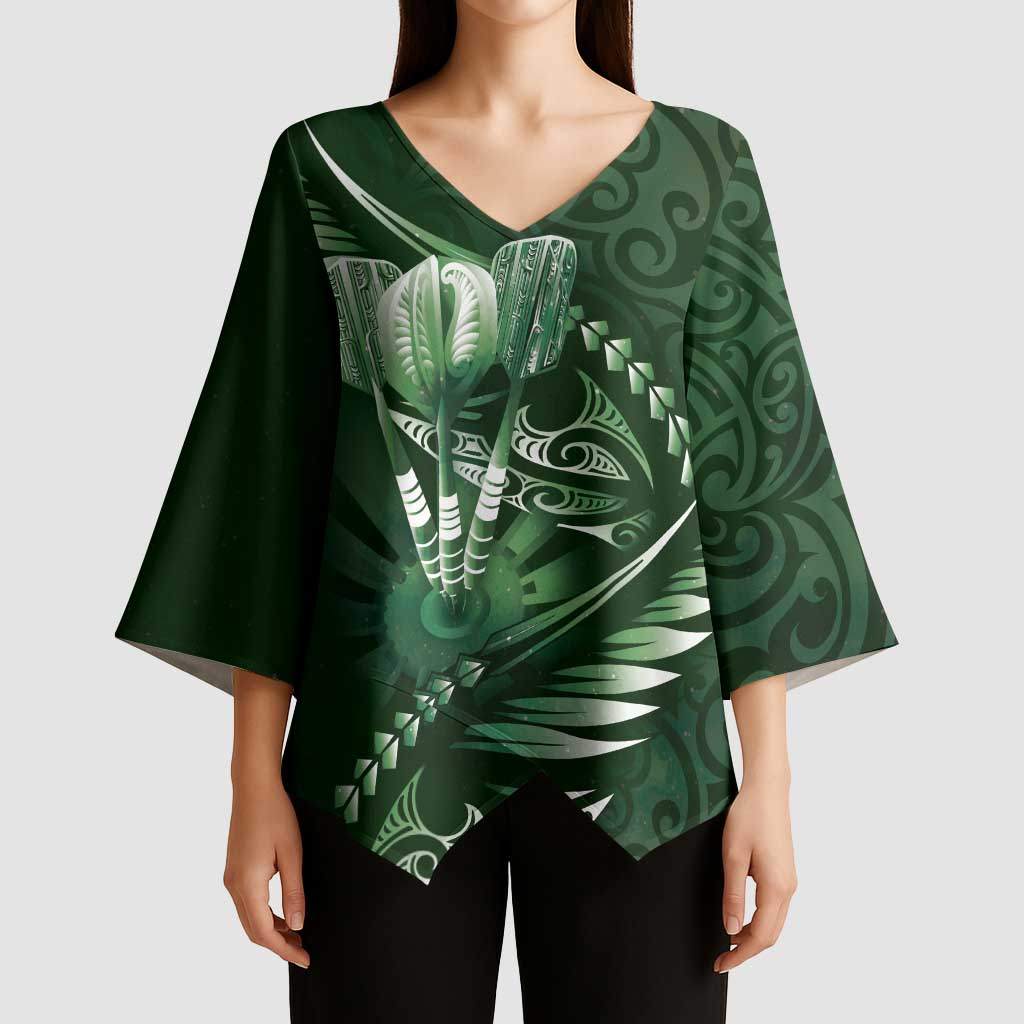 Personalised All Green New Zealand Darts Kimono Sleeve Blouse Aoteroa Fern Maori Galaxy Style LT14 - Polynesian Pride