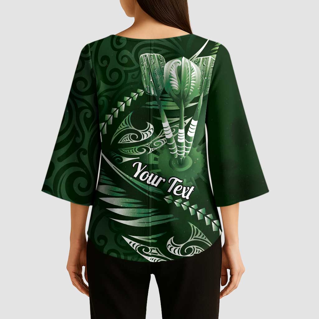 Personalised All Green New Zealand Darts Kimono Sleeve Blouse Aoteroa Fern Maori Galaxy Style LT14 - Polynesian Pride