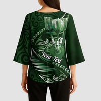 Personalised All Green New Zealand Darts Kimono Sleeve Blouse Aoteroa Fern Maori Galaxy Style LT14 - Polynesian Pride