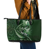 Personalised All Green New Zealand Darts Leather Tote Bag Aoteroa Fern Maori Galaxy Style LT14 - Polynesian Pride