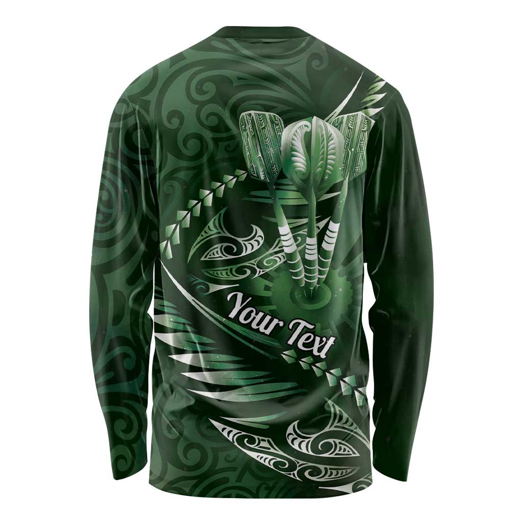 Personalised All Green New Zealand Darts Long Sleeve Shirt Aoteroa Fern Maori Galaxy Style LT14 - Polynesian Pride