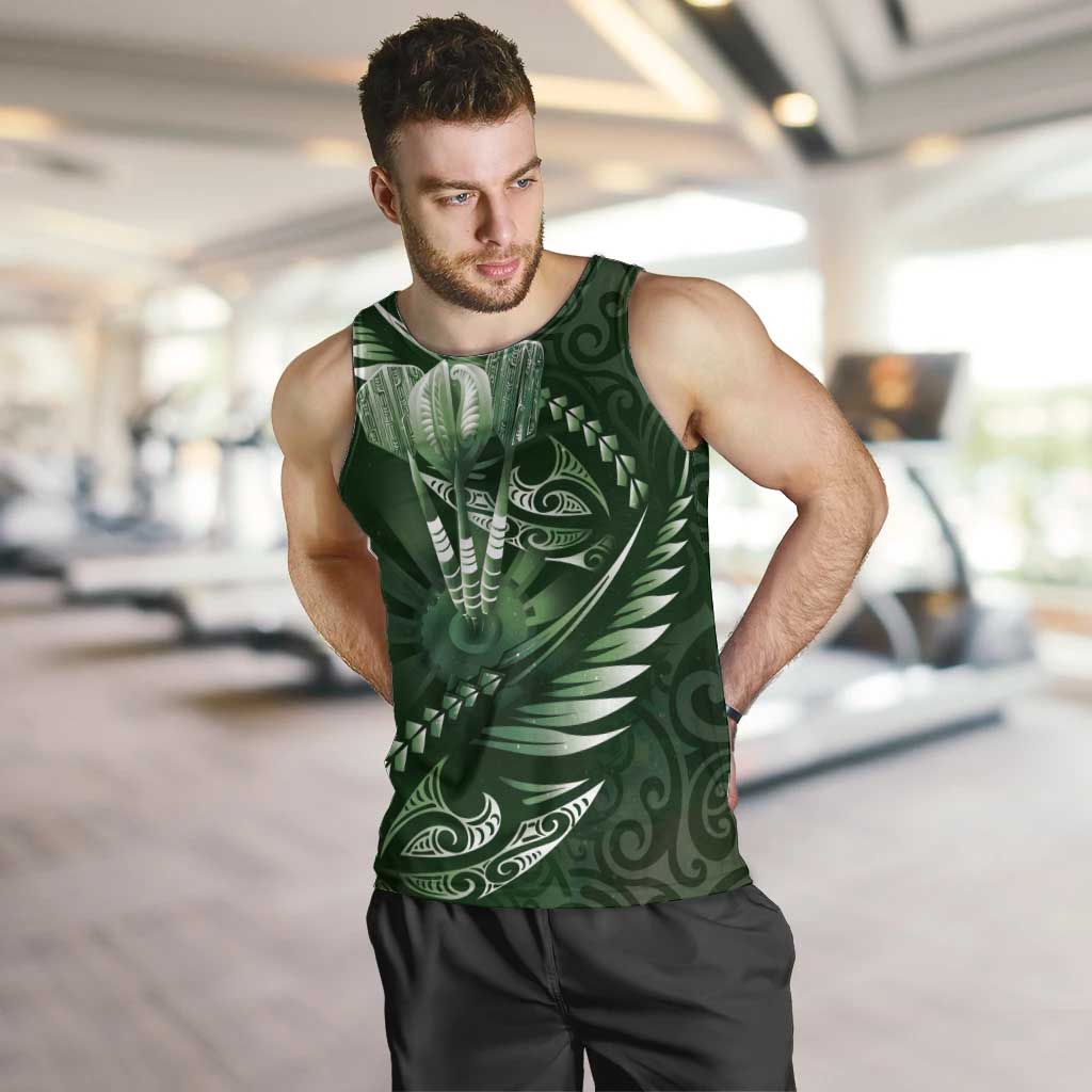 Personalised All Green New Zealand Darts Men Tank Top Aoteroa Fern Maori Galaxy Style LT14 Green - Polynesian Pride