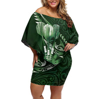 Personalised All Green New Zealand Darts Off Shoulder Short Dress Aoteroa Fern Maori Galaxy Style LT14 Women Green - Polynesian Pride