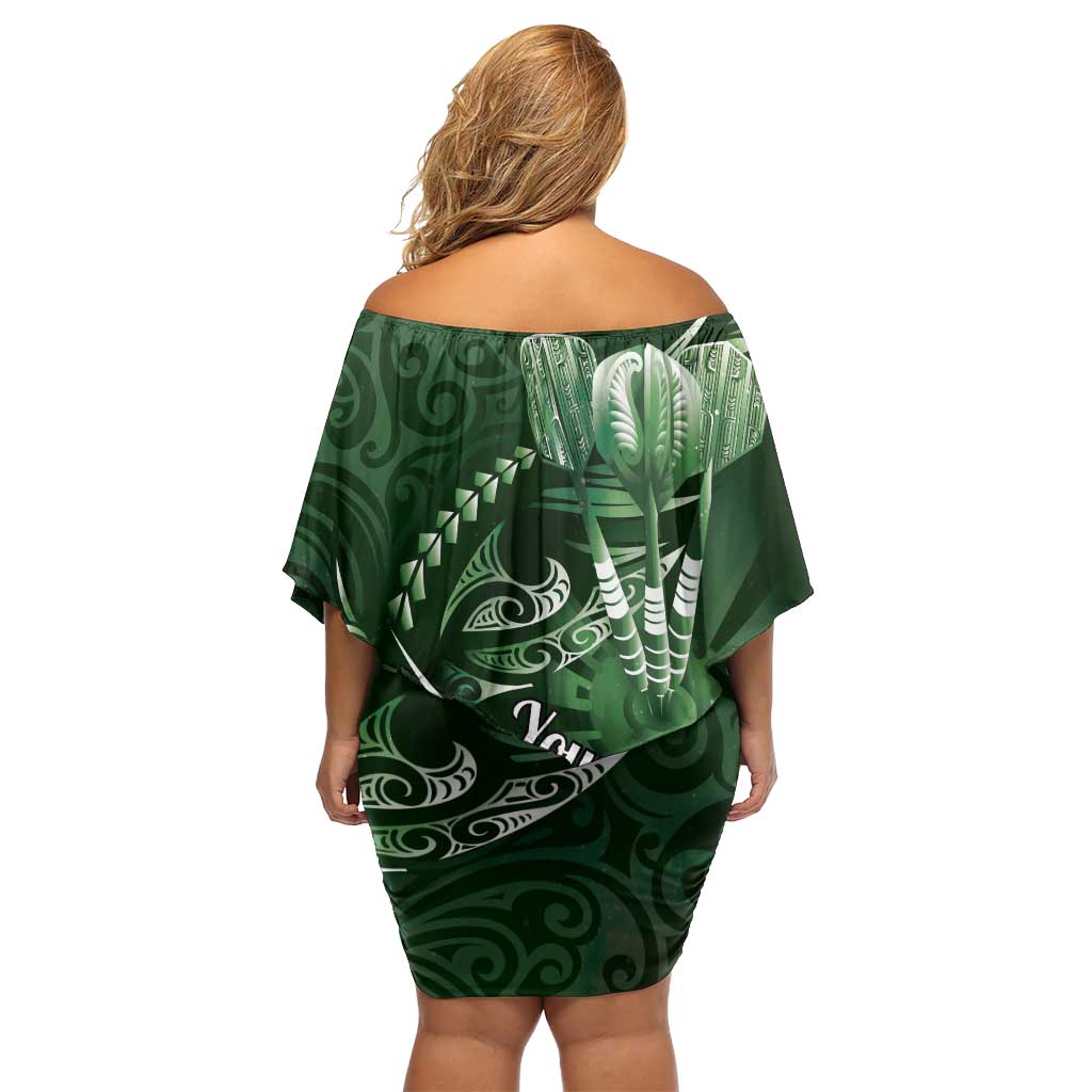Personalised All Green New Zealand Darts Off Shoulder Short Dress Aoteroa Fern Maori Galaxy Style LT14 - Polynesian Pride