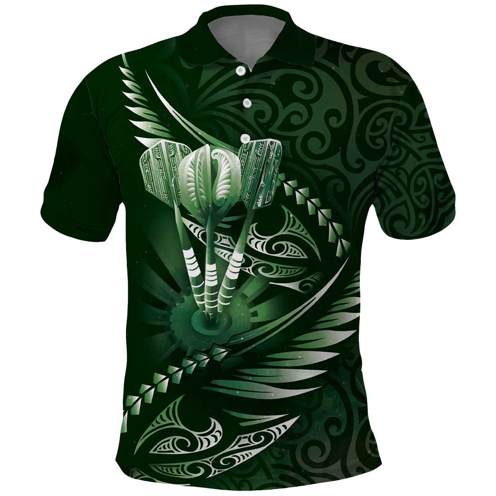 Personalised All Green New Zealand Darts Polo Shirt Aoteroa Fern Maori Galaxy Style LT14 Green - Polynesian Pride