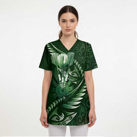 Personalised All Green New Zealand Darts Scrub Top Aoteroa Fern Maori Galaxy Style - Polynesian Pride