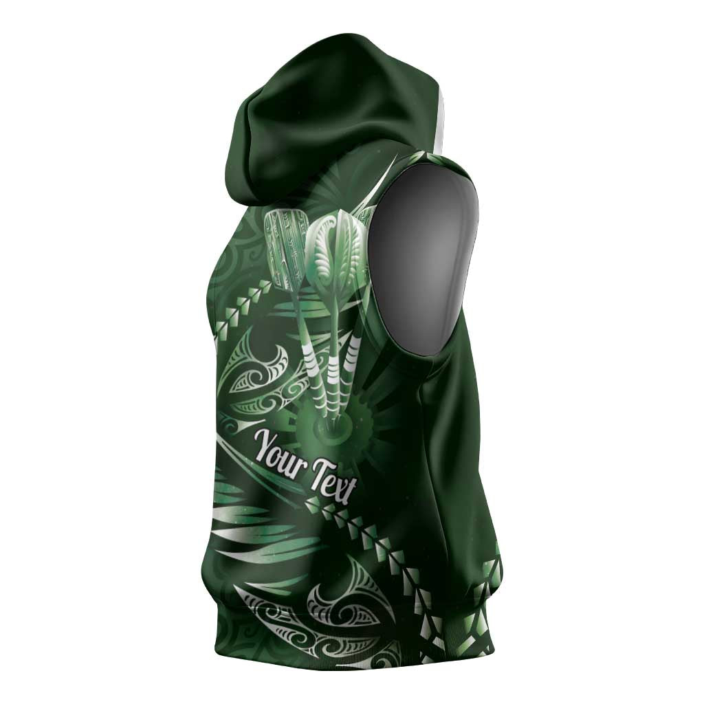Personalised All Green New Zealand Darts Sleeveless Hoodie Aoteroa Fern Maori Galaxy Style LT14 - Polynesian Pride