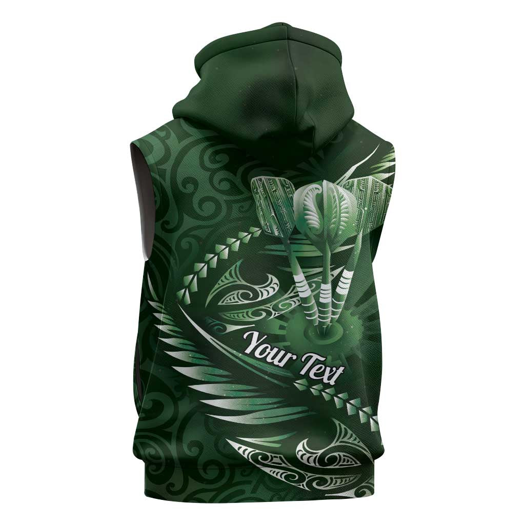 Personalised All Green New Zealand Darts Sleeveless Zip Hoodie Aoteroa Fern Maori Galaxy Style LT14 - Polynesian Pride