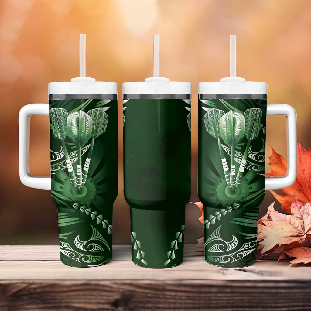 All Green New Zealand Darts Tumbler With Handle Aoteroa Fern Maori Galaxy Style