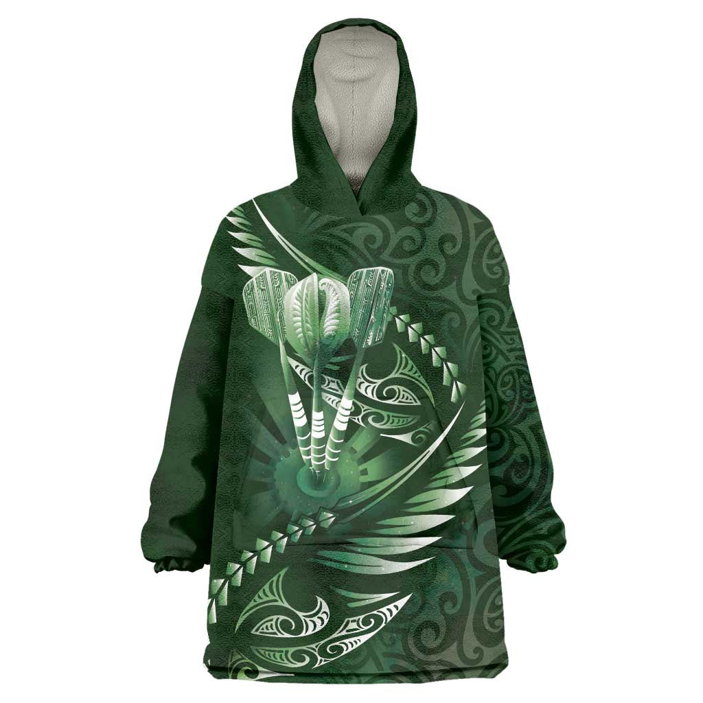 Personalised All Green New Zealand Darts Wearable Blanket Hoodie Aoteroa Fern Maori Galaxy Style LT14 One Size Green - Polynesian Pride