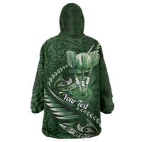 Personalised All Green New Zealand Darts Wearable Blanket Hoodie Aoteroa Fern Maori Galaxy Style LT14 - Polynesian Pride