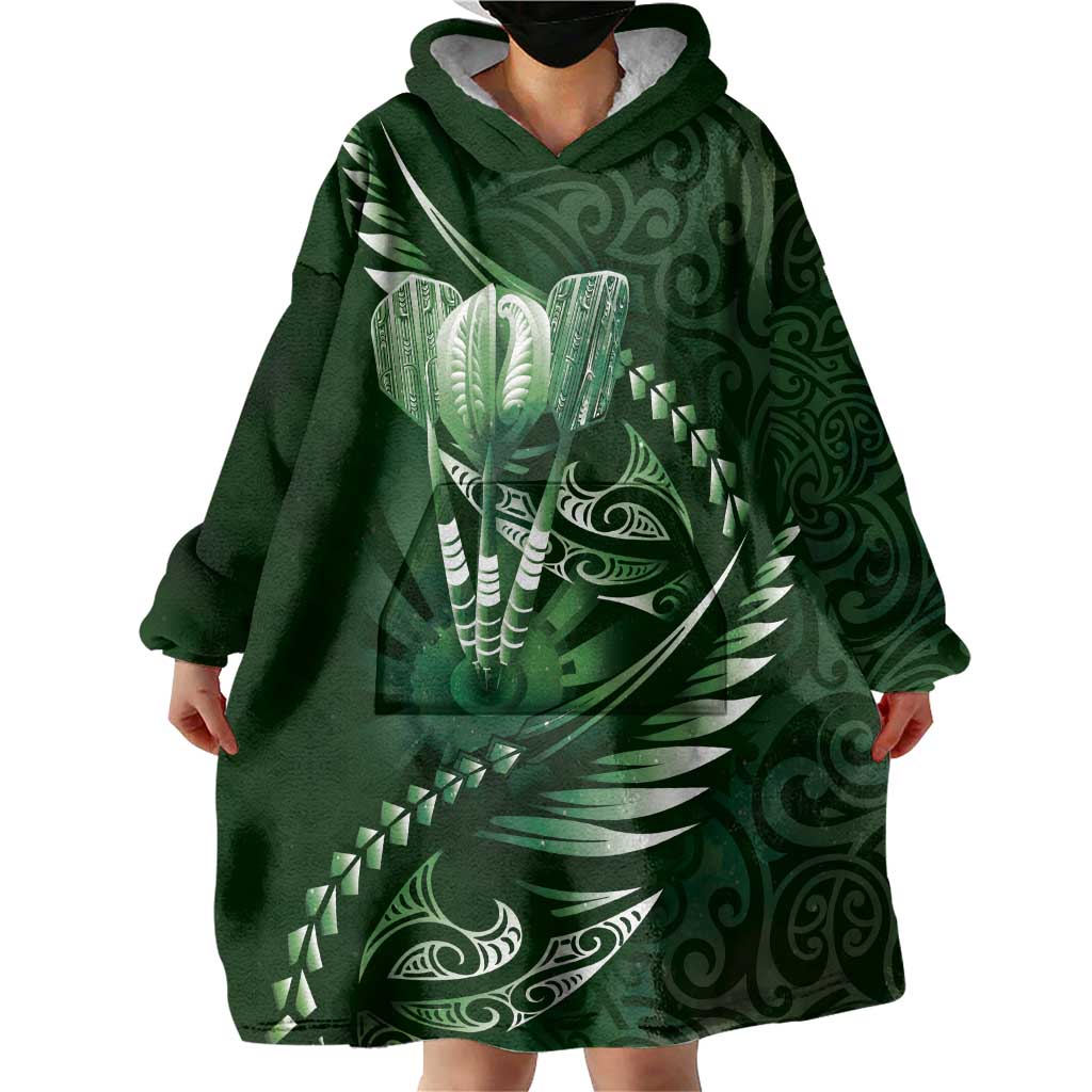 Personalised All Green New Zealand Darts Wearable Blanket Hoodie Aoteroa Fern Maori Galaxy Style LT14 - Polynesian Pride