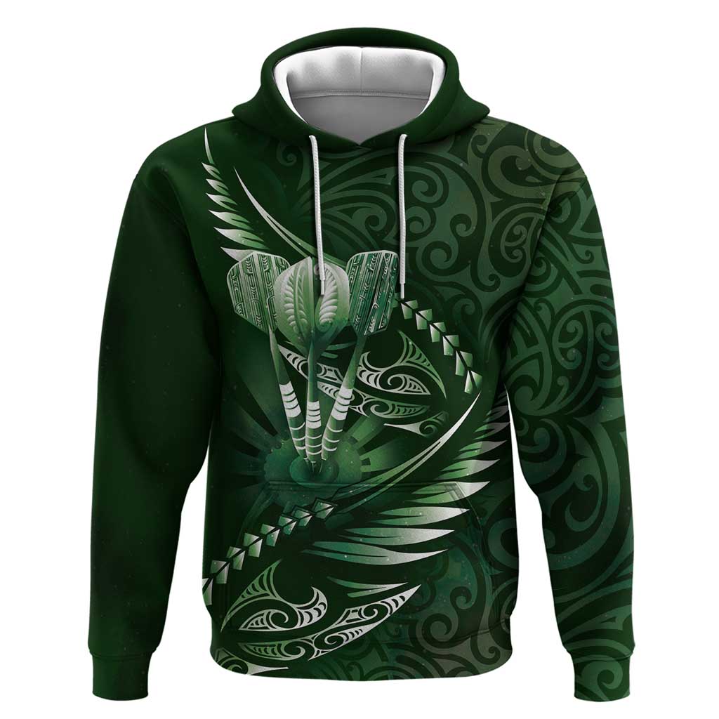 Personalised All Green New Zealand Darts Zip Hoodie Aoteroa Fern Maori Galaxy Style LT14 Pullover Hoodie Green - Polynesian Pride