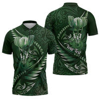 Personalised All Green New Zealand Darts Zipper Polo Shirt Aoteroa Fern Maori Galaxy Style LT14 - Polynesian Pride