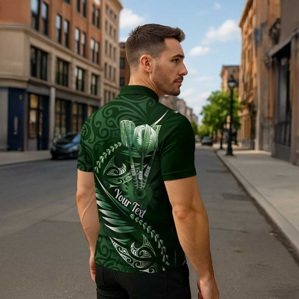 Personalised All Green New Zealand Darts Zipper Polo Shirt Aoteroa Fern Maori Galaxy Style LT14 - Polynesian Pride