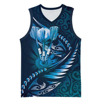 Personalised All Blue New Zealand Darts Basketball Jersey Aoteroa Fern Maori Galaxy Style LT14 Unisex Blue - Polynesian Pride