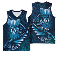 Personalised All Blue New Zealand Darts Basketball Jersey Aoteroa Fern Maori Galaxy Style LT14 - Polynesian Pride