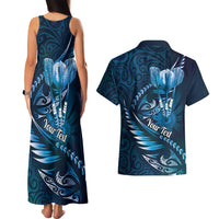 Personalised All Blue New Zealand Darts Couples Matching Tank Maxi Dress and Hawaiian Shirt Aoteroa Fern Maori Galaxy Style LT14 - Polynesian Pride
