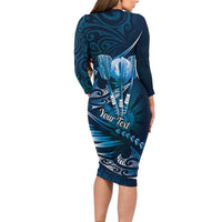 Personalised All Blue New Zealand Darts Family Matching Long Sleeve Bodycon Dress and Hawaiian Shirt Aoteroa Fern Maori Galaxy Style LT14 - Polynesian Pride