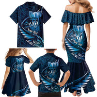 Personalised All Blue New Zealand Darts Family Matching Mermaid Dress and Hawaiian Shirt Aoteroa Fern Maori Galaxy Style LT14 - Polynesian Pride