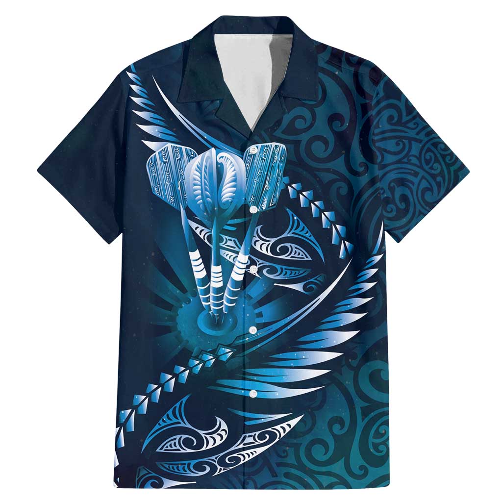 Personalised All Blue New Zealand Darts Family Matching Mermaid Dress and Hawaiian Shirt Aoteroa Fern Maori Galaxy Style LT14 Dad's Shirt - Short Sleeve Blue - Polynesian Pride
