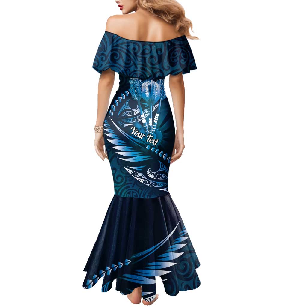 Personalised All Blue New Zealand Darts Family Matching Mermaid Dress and Hawaiian Shirt Aoteroa Fern Maori Galaxy Style LT14 - Polynesian Pride