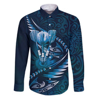 Personalised All Blue New Zealand Darts Family Matching Off The Shoulder Long Sleeve Dress and Hawaiian Shirt Aoteroa Fern Maori Galaxy Style LT14 Dad's Shirt - Long Sleeve Blue - Polynesian Pride