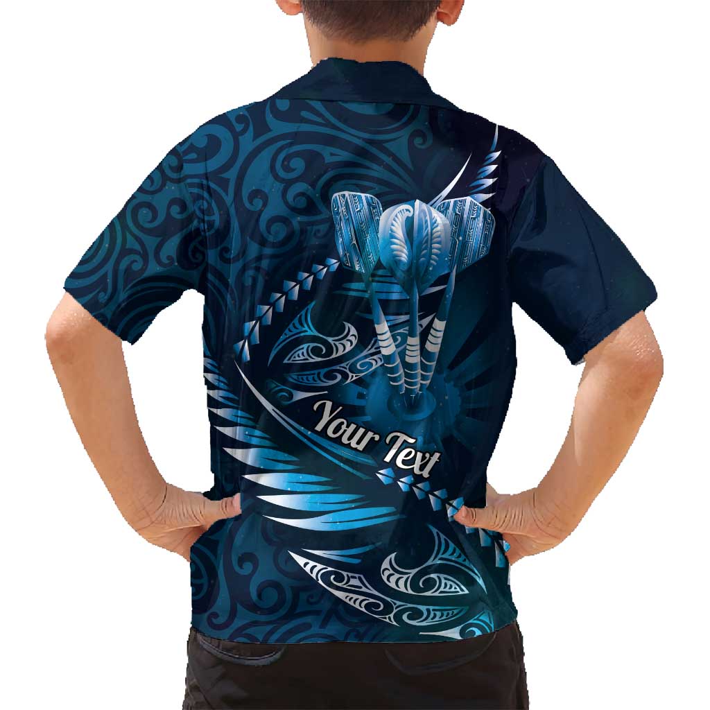 Personalised All Blue New Zealand Darts Family Matching Off Shoulder Short Dress and Hawaiian Shirt Aoteroa Fern Maori Galaxy Style LT14 - Polynesian Pride