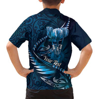 Personalised All Blue New Zealand Darts Family Matching Puletasi and Hawaiian Shirt Aoteroa Fern Maori Galaxy Style LT14 - Polynesian Pride