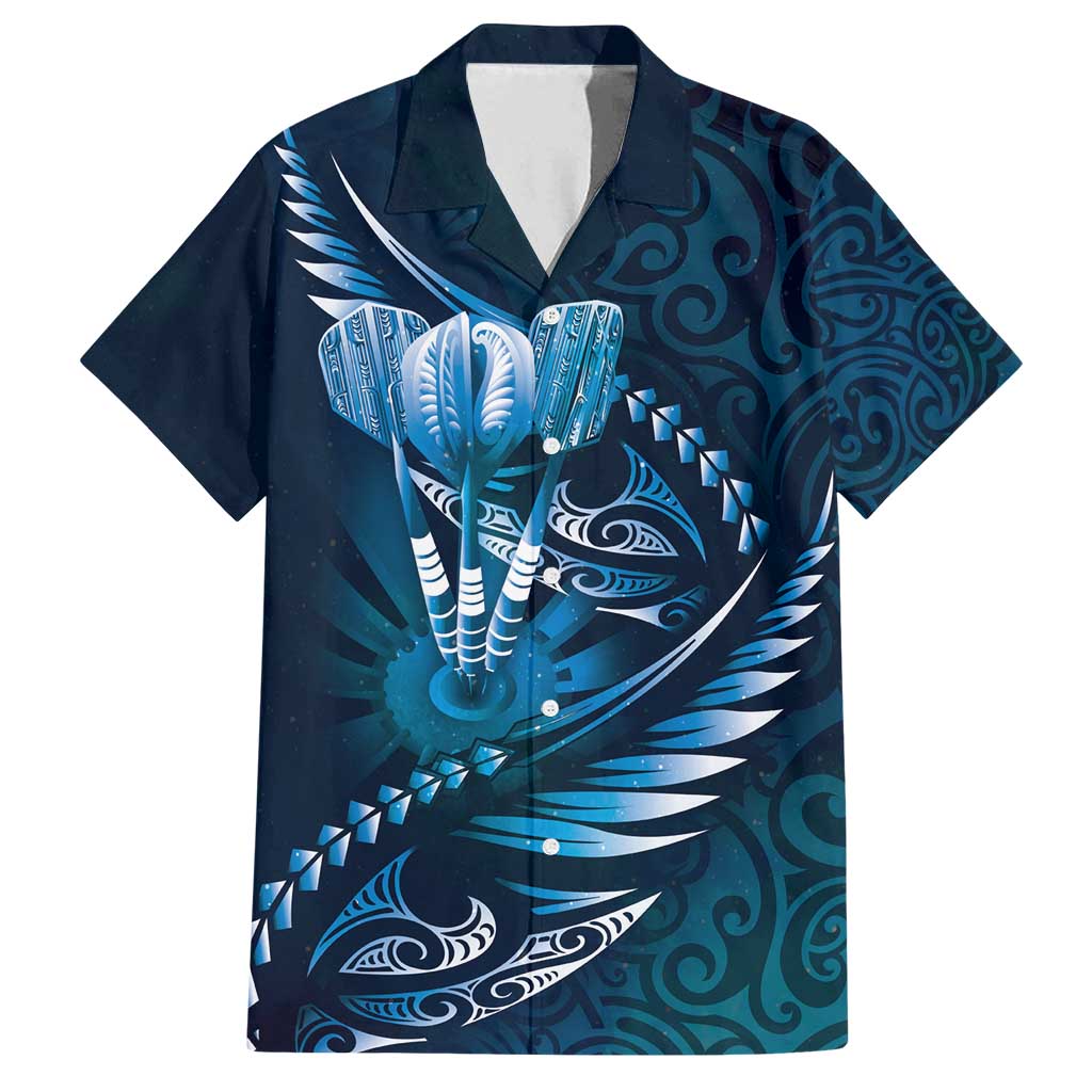 Personalised All Blue New Zealand Darts Family Matching Puletasi and Hawaiian Shirt Aoteroa Fern Maori Galaxy Style LT14 Dad's Shirt - Short Sleeve Blue - Polynesian Pride