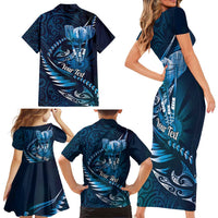 Personalised All Blue New Zealand Darts Family Matching Short Sleeve Bodycon Dress and Hawaiian Shirt Aoteroa Fern Maori Galaxy Style LT14 - Polynesian Pride