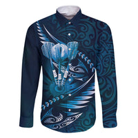 Personalised All Blue New Zealand Darts Family Matching Summer Maxi Dress and Hawaiian Shirt Aoteroa Fern Maori Galaxy Style LT14 Dad's Shirt - Long Sleeve Blue - Polynesian Pride