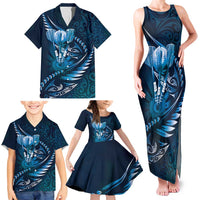 Personalised All Blue New Zealand Darts Family Matching Tank Maxi Dress and Hawaiian Shirt Aoteroa Fern Maori Galaxy Style LT14 - Polynesian Pride